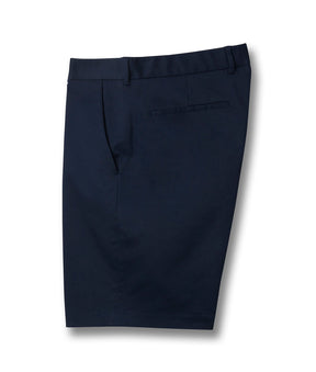 Solid ‘Fordham’ Flat Front Easy-Care Chino Twill Short with Magnetic Closures in Navy
