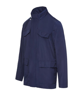 Solid Poplin Long Sleeve ‘Wilson’ Weight Rain Jacket with Magnetic Closures - Navy
