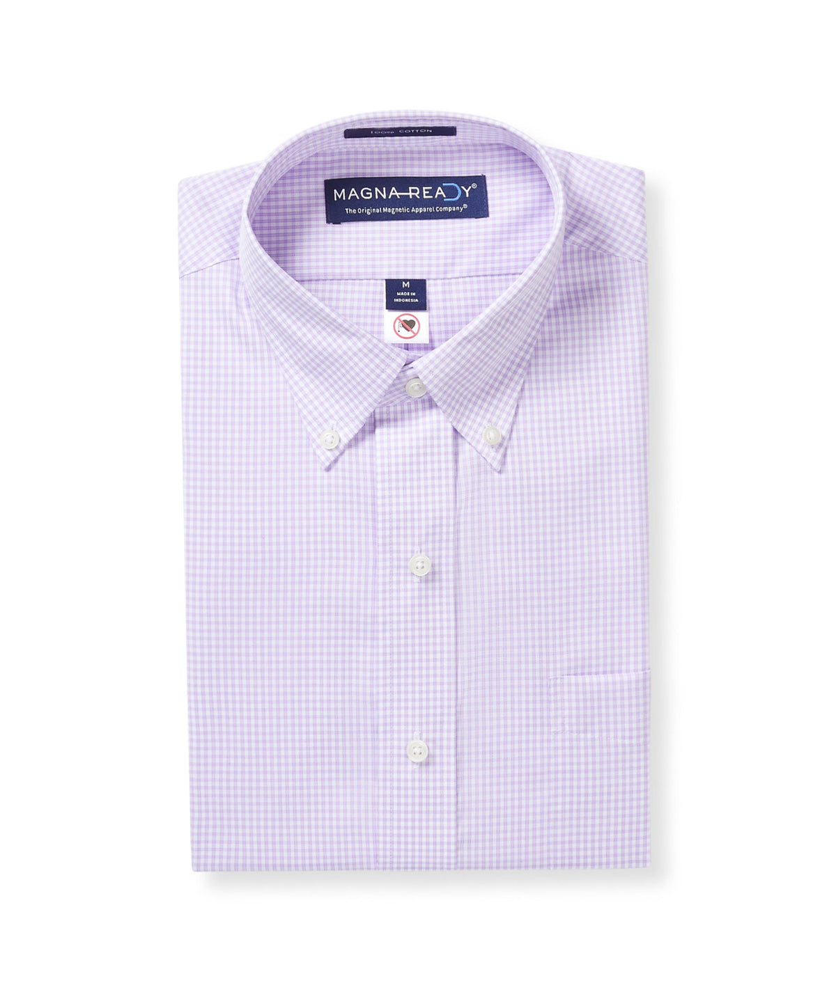 Long Sleeve Lilac and White Micro Plaid Button Down Shirt With Magnetic Buttons