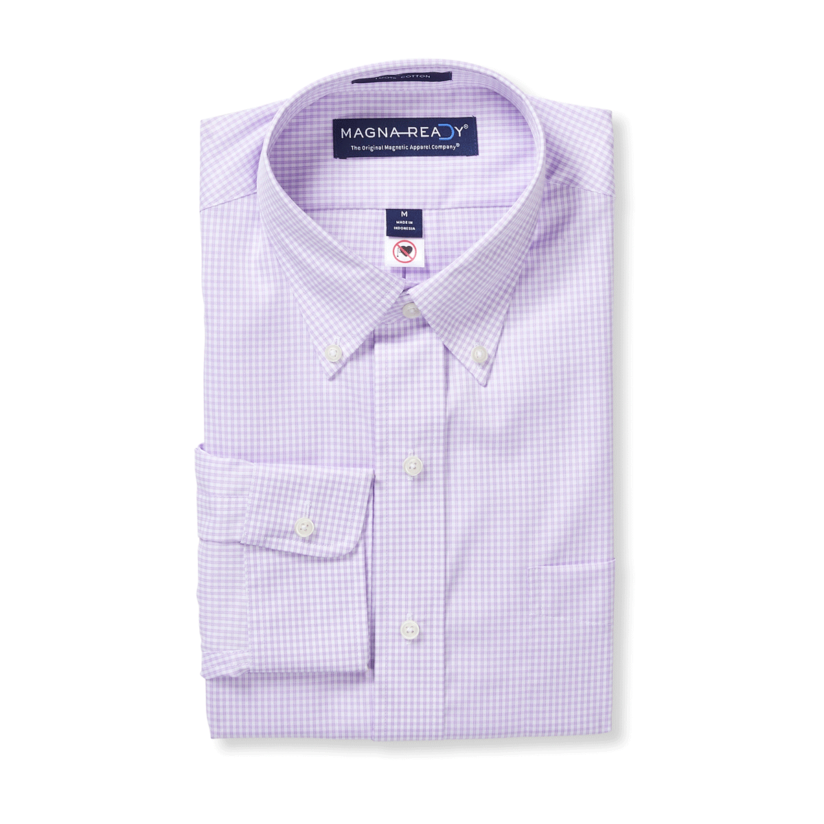 Long Sleeve Lilac and White Micro Plaid Button Down Shirt With Magneti