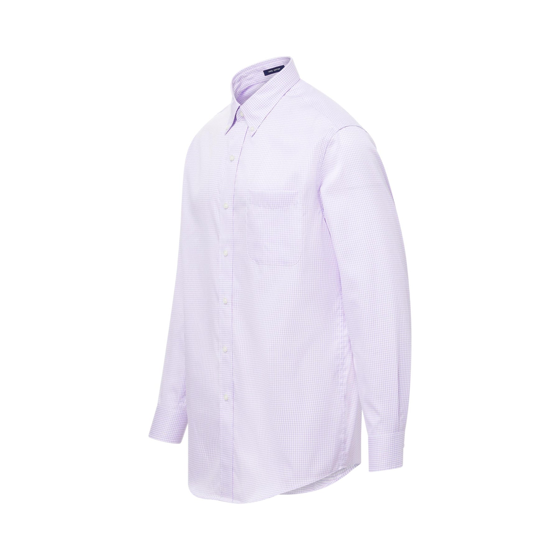 Long Sleeve Lilac and White Micro Plaid Button Down Shirt With Magnetic Buttons