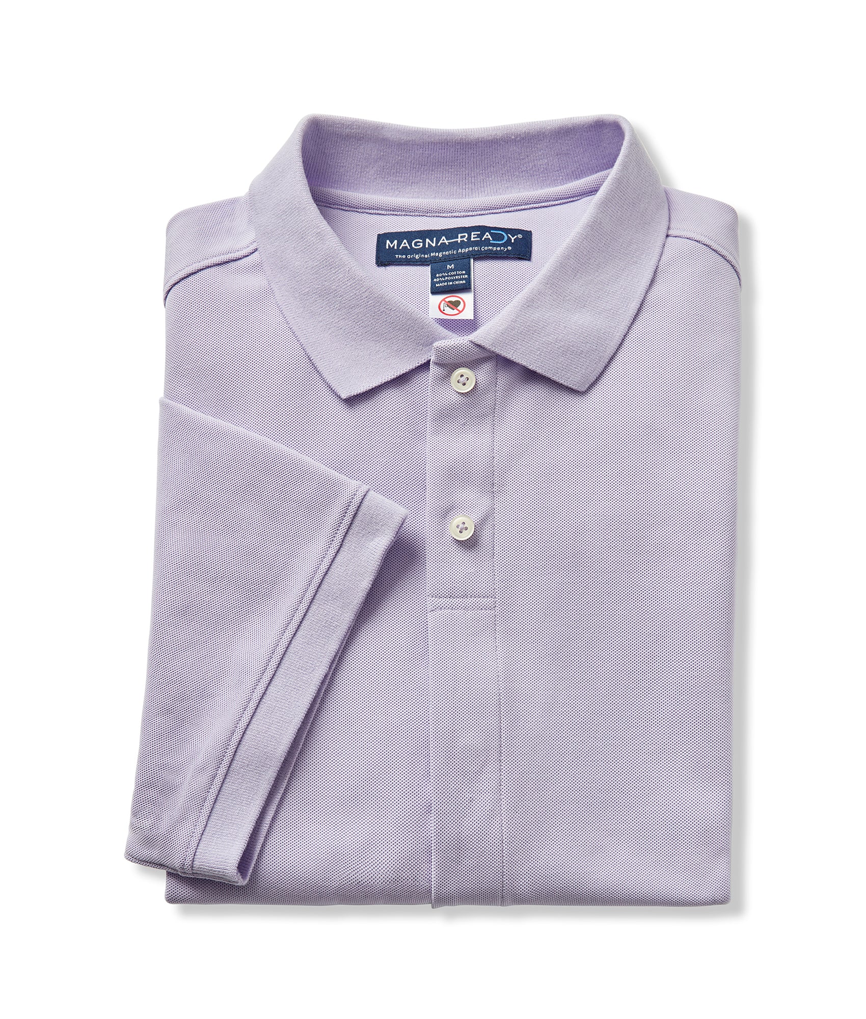 Solid Pique Knit Short Sleeve Polo with Magnetic Closures in Lavender