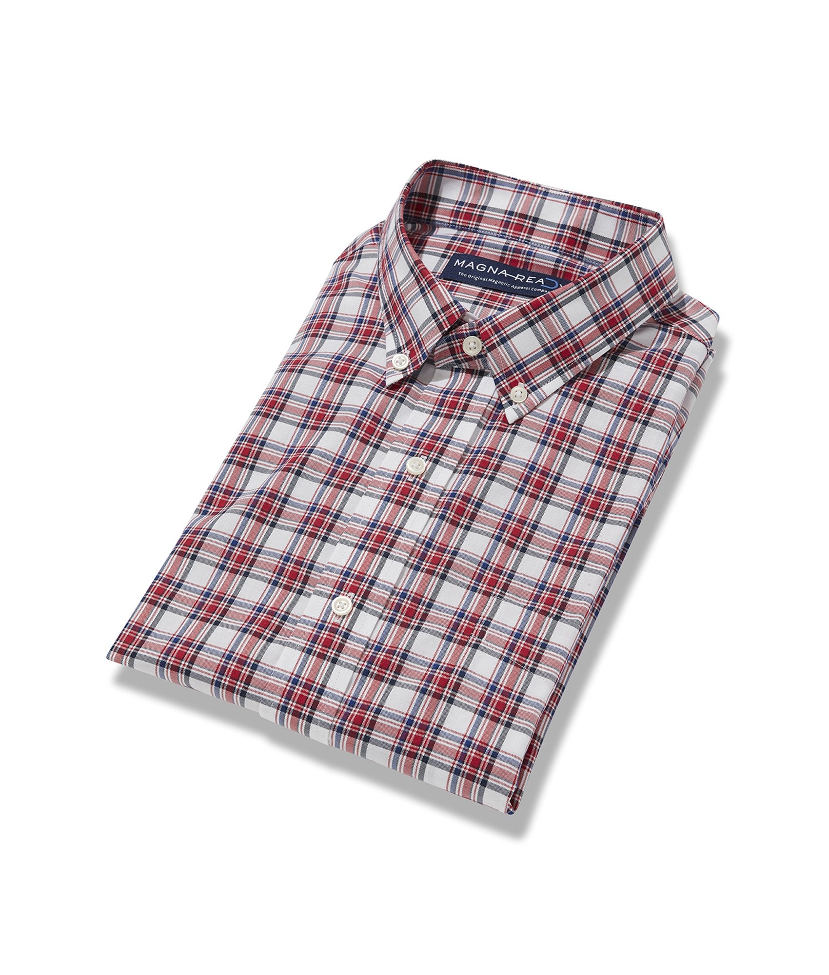 Red Multi Twill Plaid Long Sleeve ‘Heights’ Shirt with Magnetic Closures