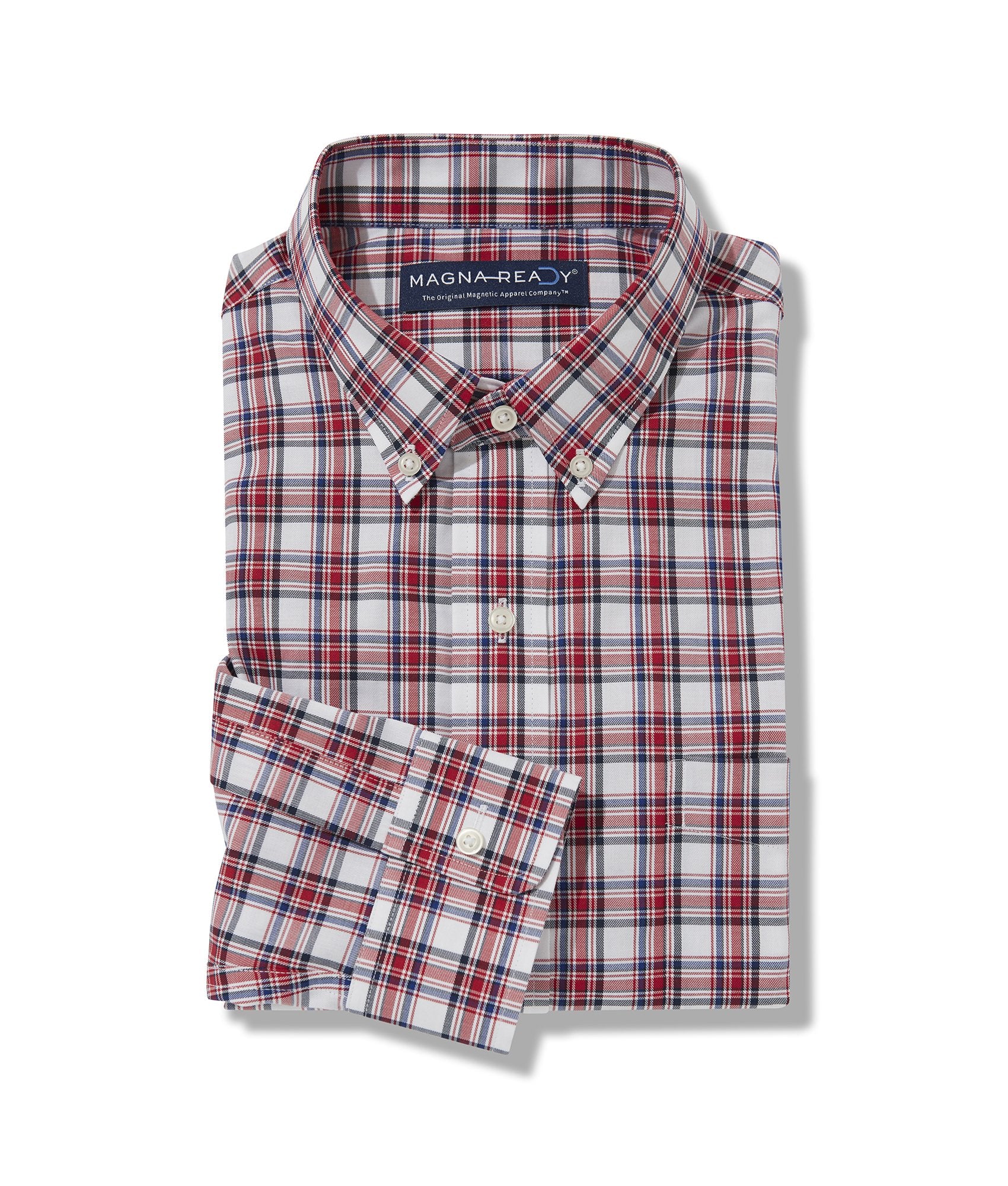 Red Multi Twill Plaid Long Sleeve ‘Heights’ Shirt with Magnetic Closures