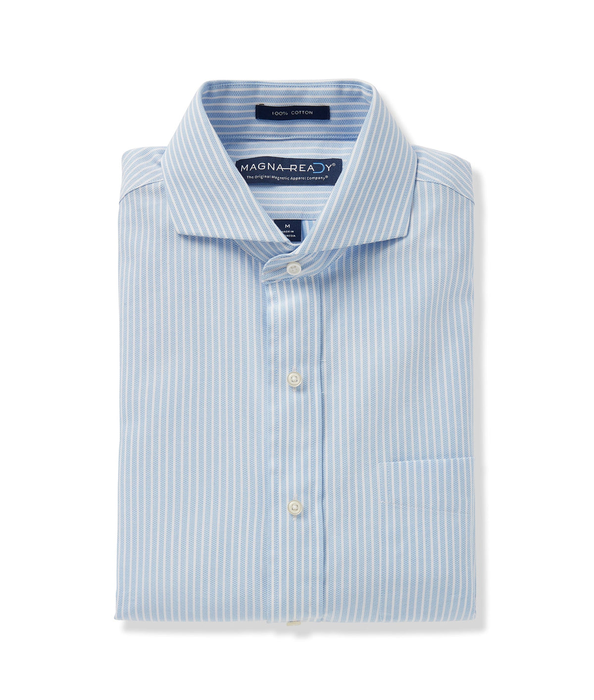 Brooks Brothers X MagnaReady Stretch Long Sleeve Blue and White Stripe Polo  Button-Down Collar with Magnetic Closures