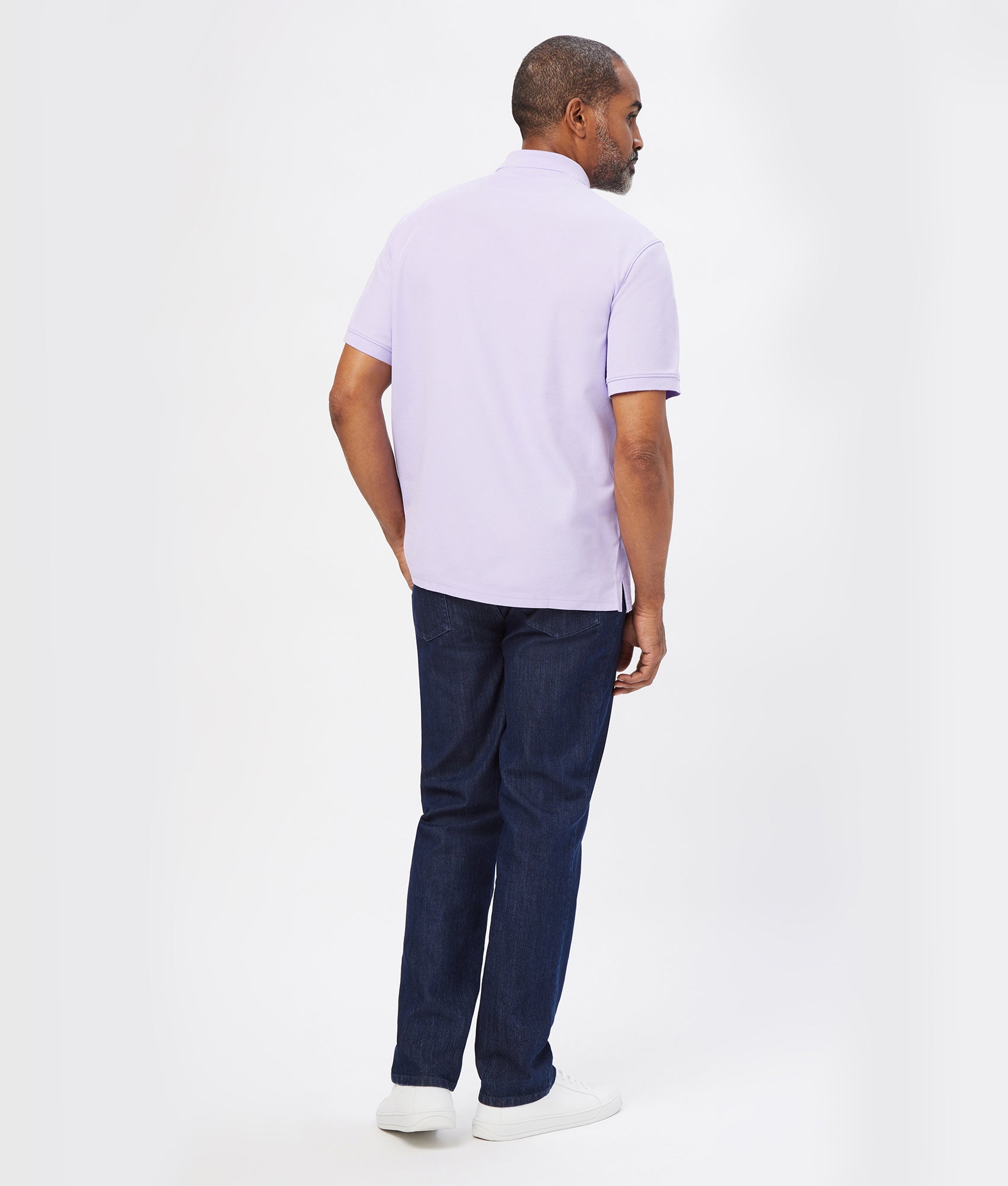 Solid Pique Knit Short Sleeve Polo with Magnetic Closures in Lavender