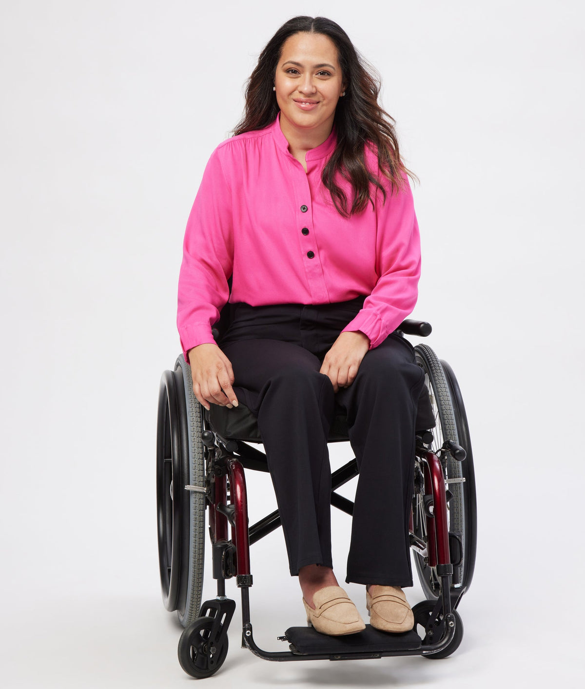 The Elaine Long Sleeve Button Down Shirt in Fuchsia