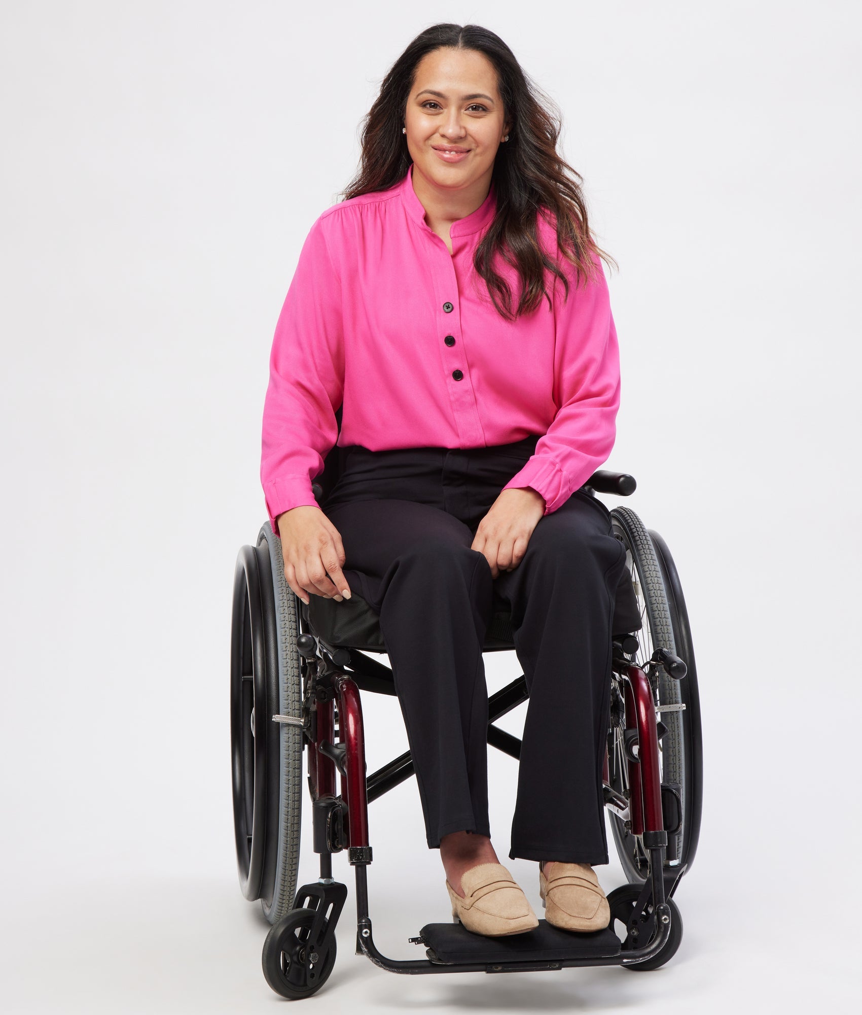 The Elaine Long Sleeve Button Down Shirt in Fuchsia