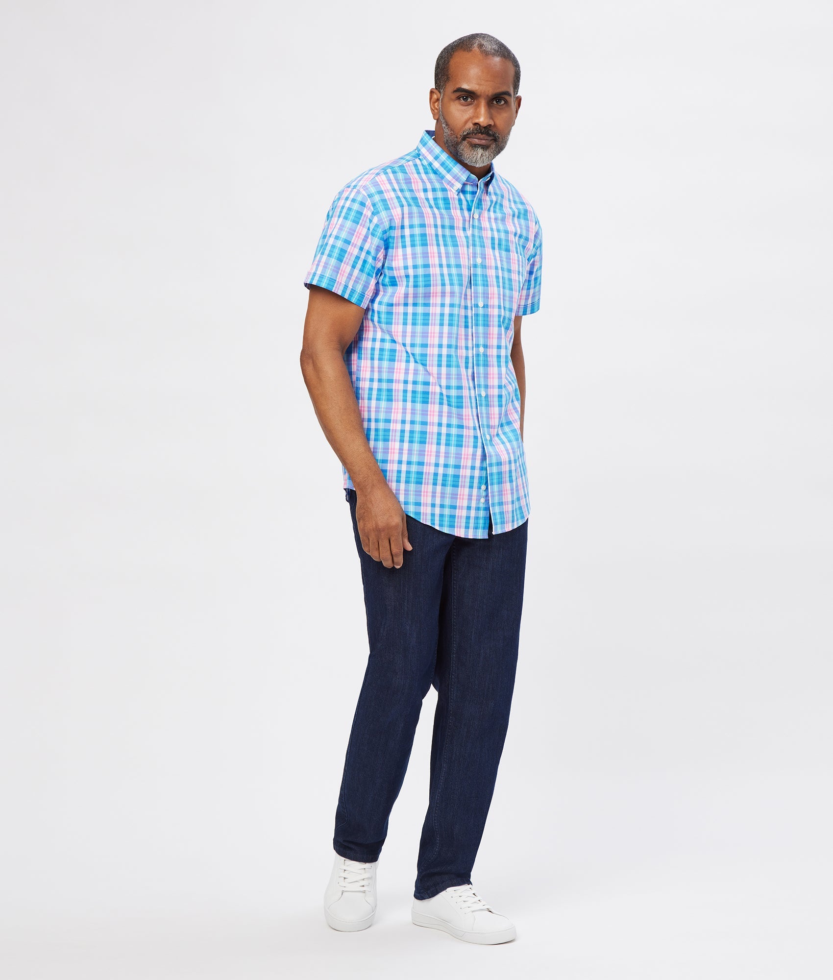 Pink Multi Poplin Short Sleeve ‘Athens’ Casual Shirt with Magnetic Closures