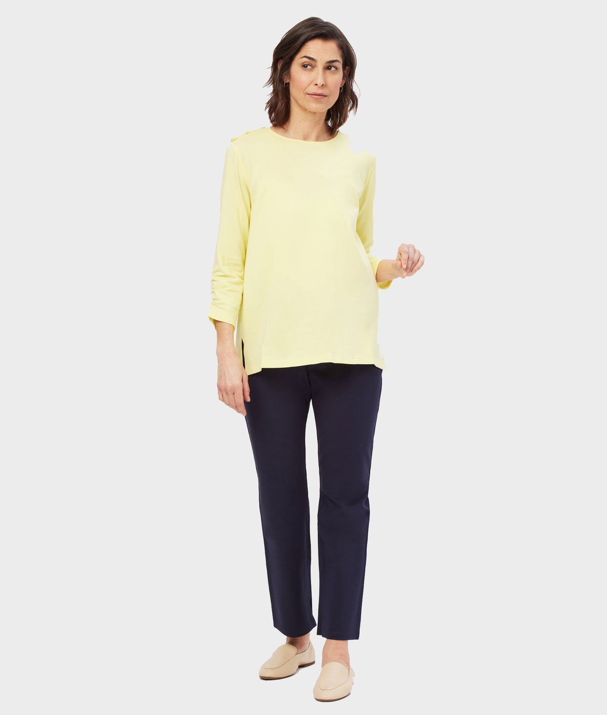 The Bonnie Long Sleeve Cotton Knit Tunic in Lemon Verbena