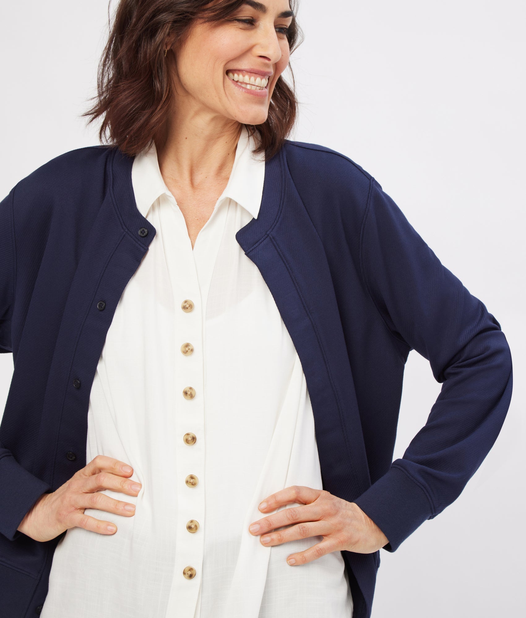 Button-Front Cardigan with Magnetic Closures