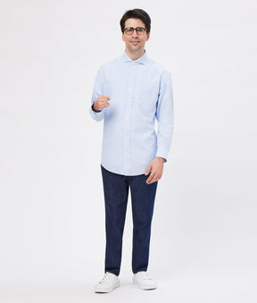 Long Sleeve Light Blue Textured Stripe 'Bryant' Dress Shirt with Magnetic Closures
