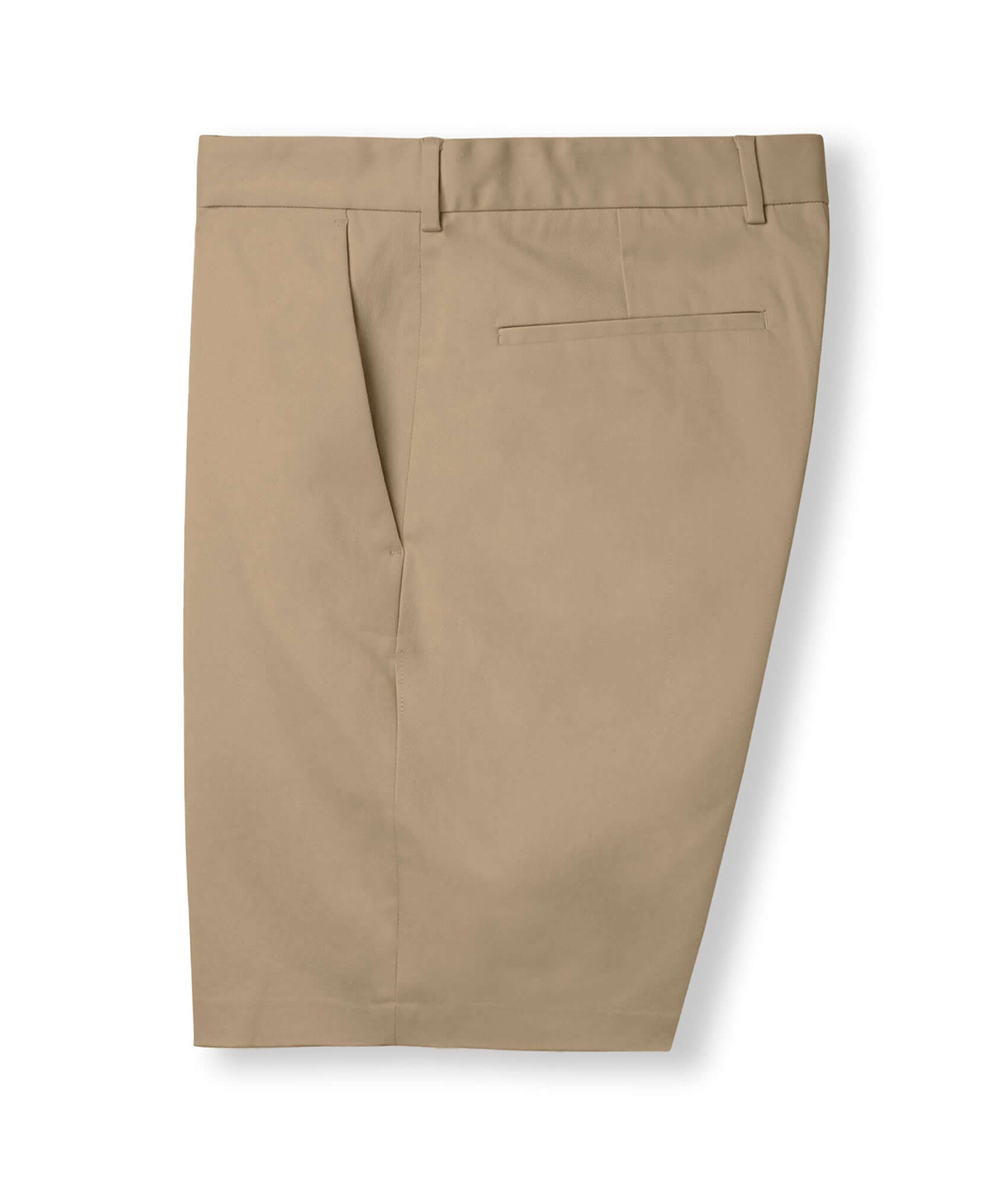 Khaki flat front adaptive chino twill shorts with magnetic closures, ideal for effortless dressing in warm weather.