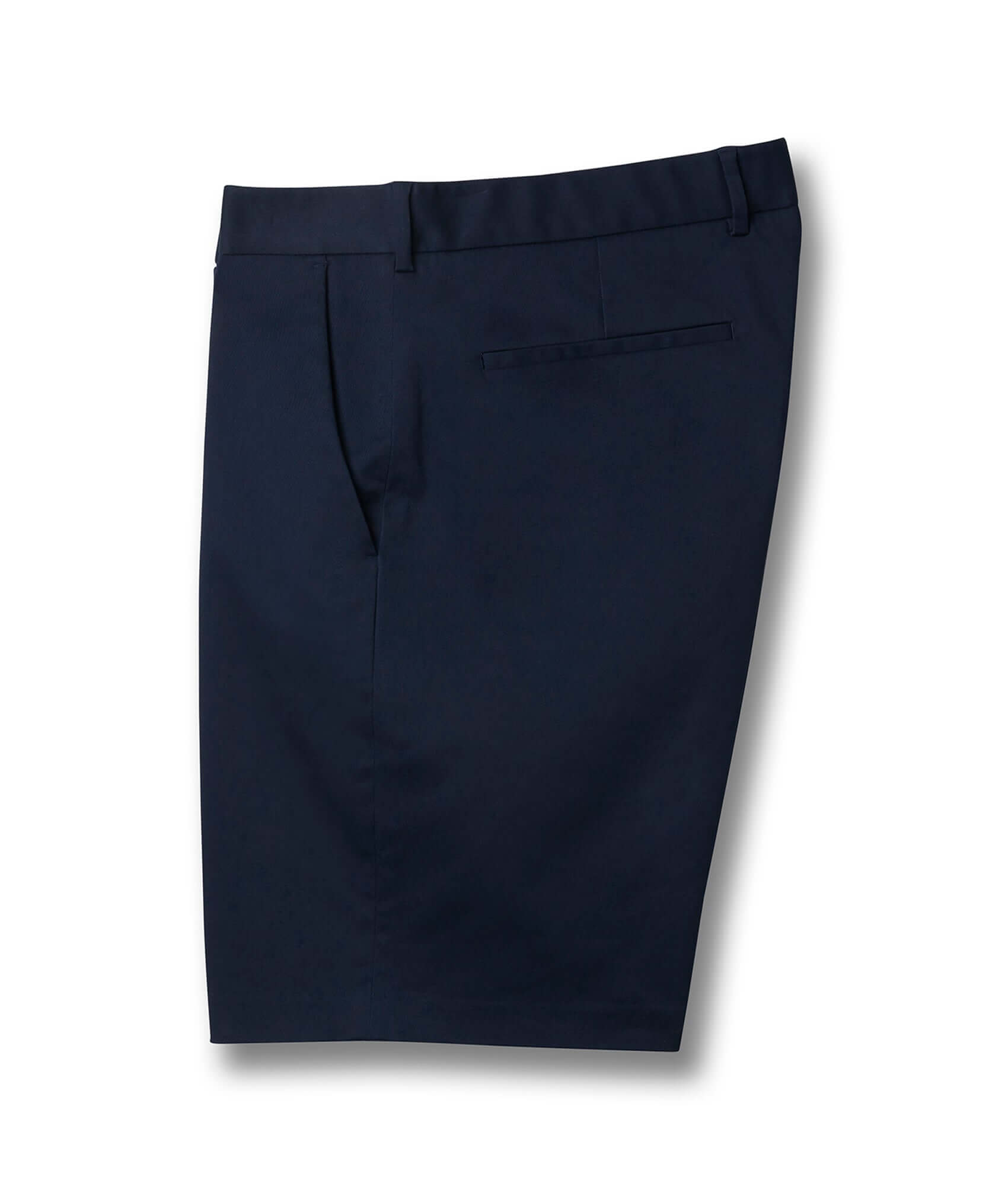 Navy flat front adaptive chino short with magnetic closures for effortless dressing and comfort.