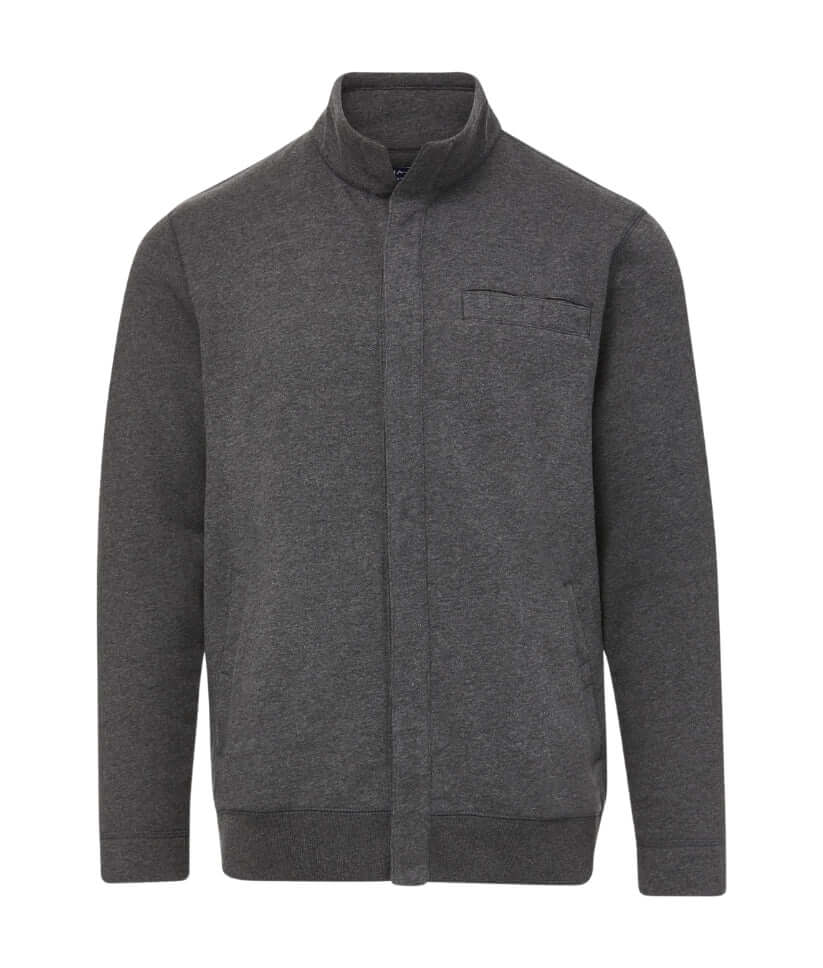 Charcoal knit fleece long sleeve Dillon jacket with magnetic closures, perfect for adaptive style and comfort.