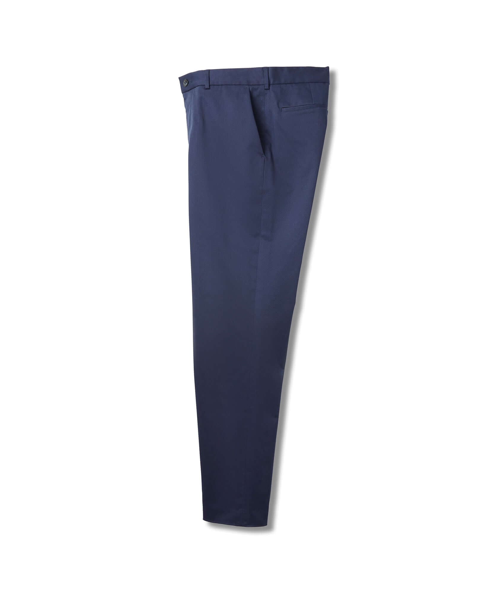 Flat front navy adaptive chino pants with magnetic closures, designed for comfort and mobility support.