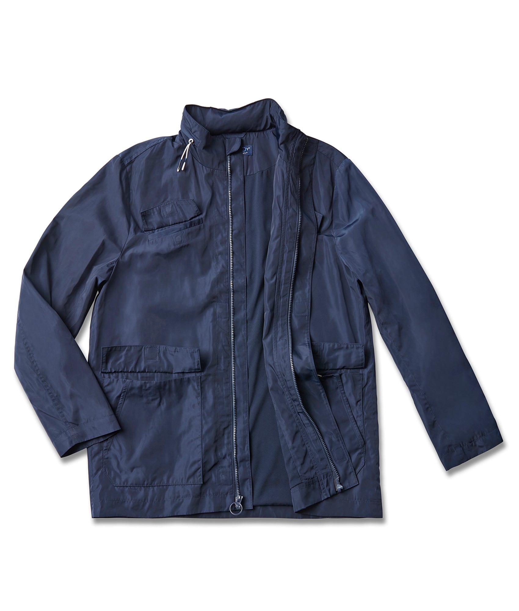 Navy Solid Poplin Long Sleeve ‘Wilson’ Lt. Weight Rain Jacket with Magnetic Closures