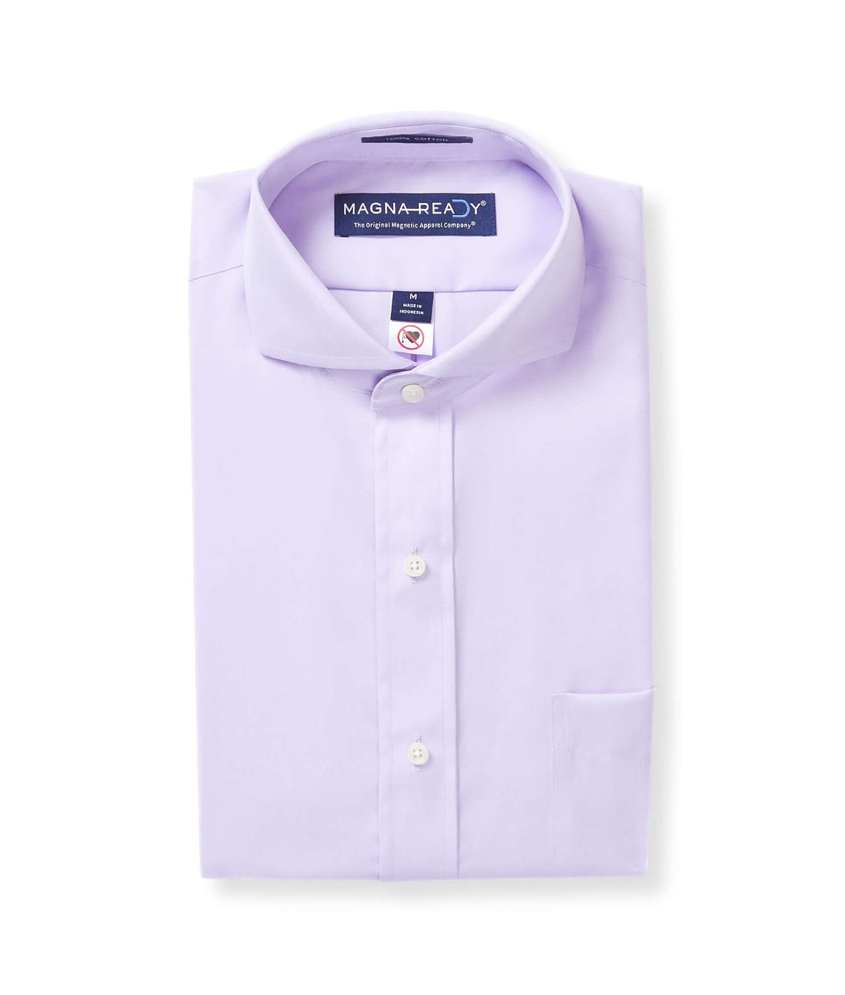 Folded long sleeve lavender 'Bryant' shirt with magnetic closures and cut-away collar design.