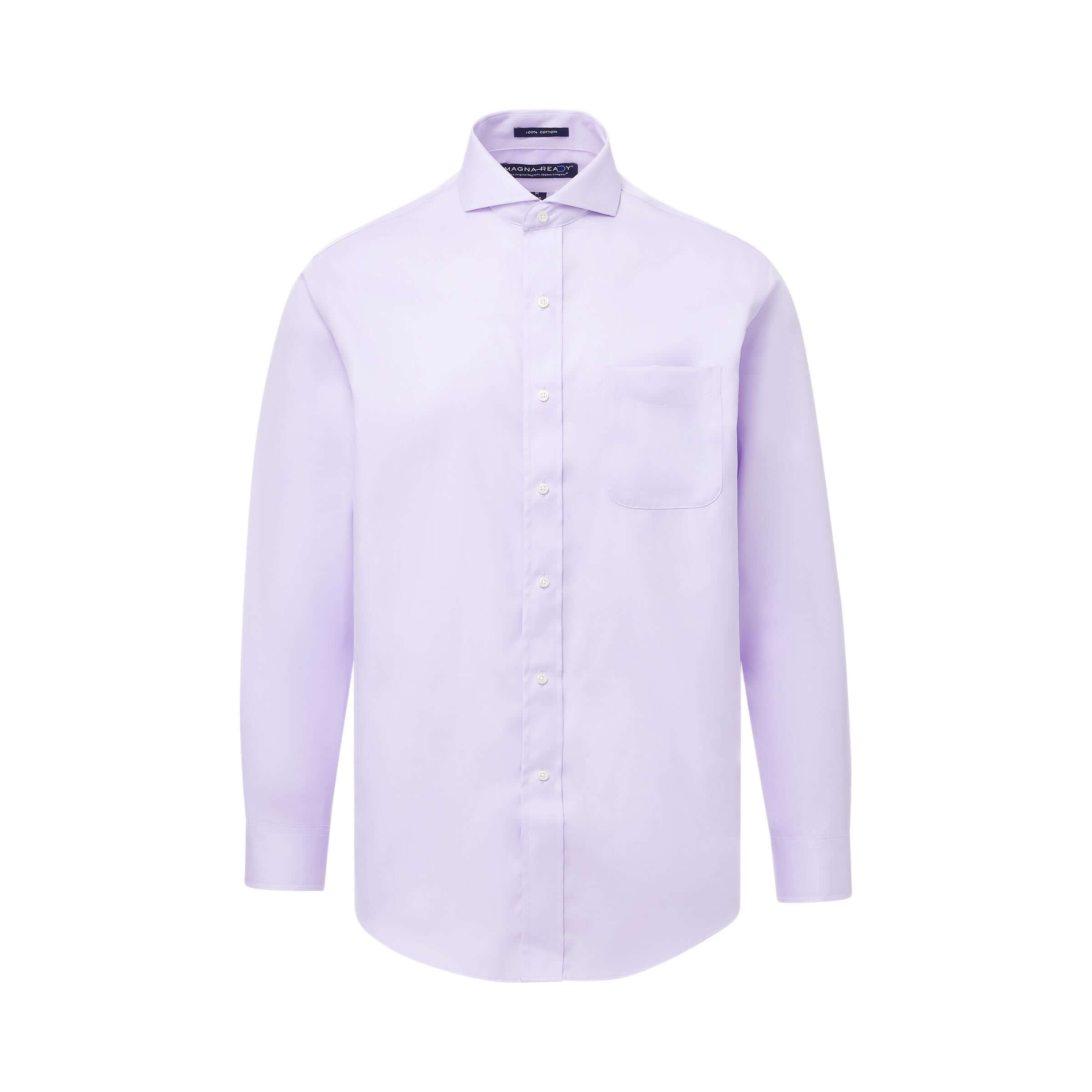 Long sleeve lavender 'Bryant' shirt with magnetic closures, crafted from soft 100% cotton for all-day comfort.