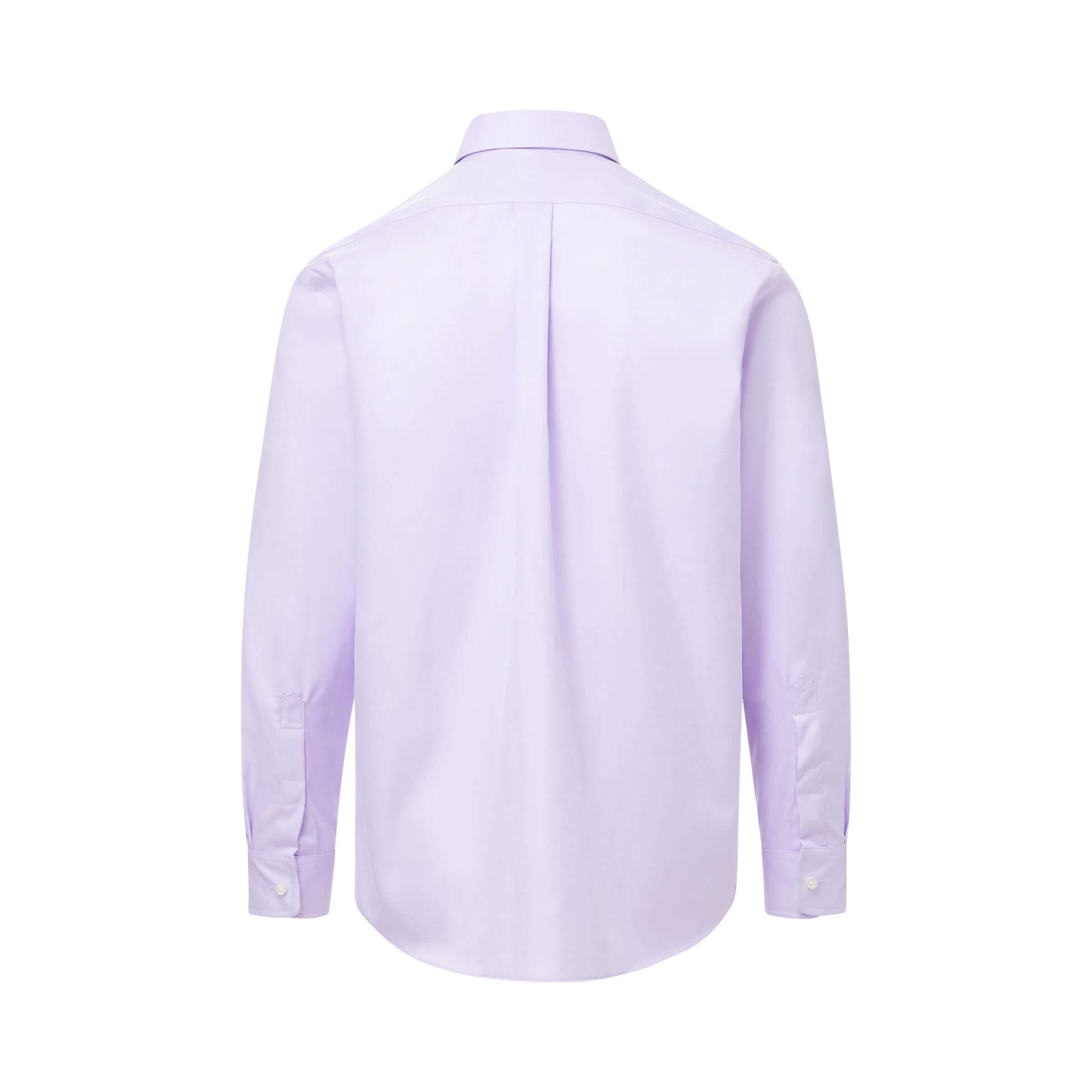 Back view of a long sleeve lavender 'Bryant' shirt showcasing its classic cut and elegant design.