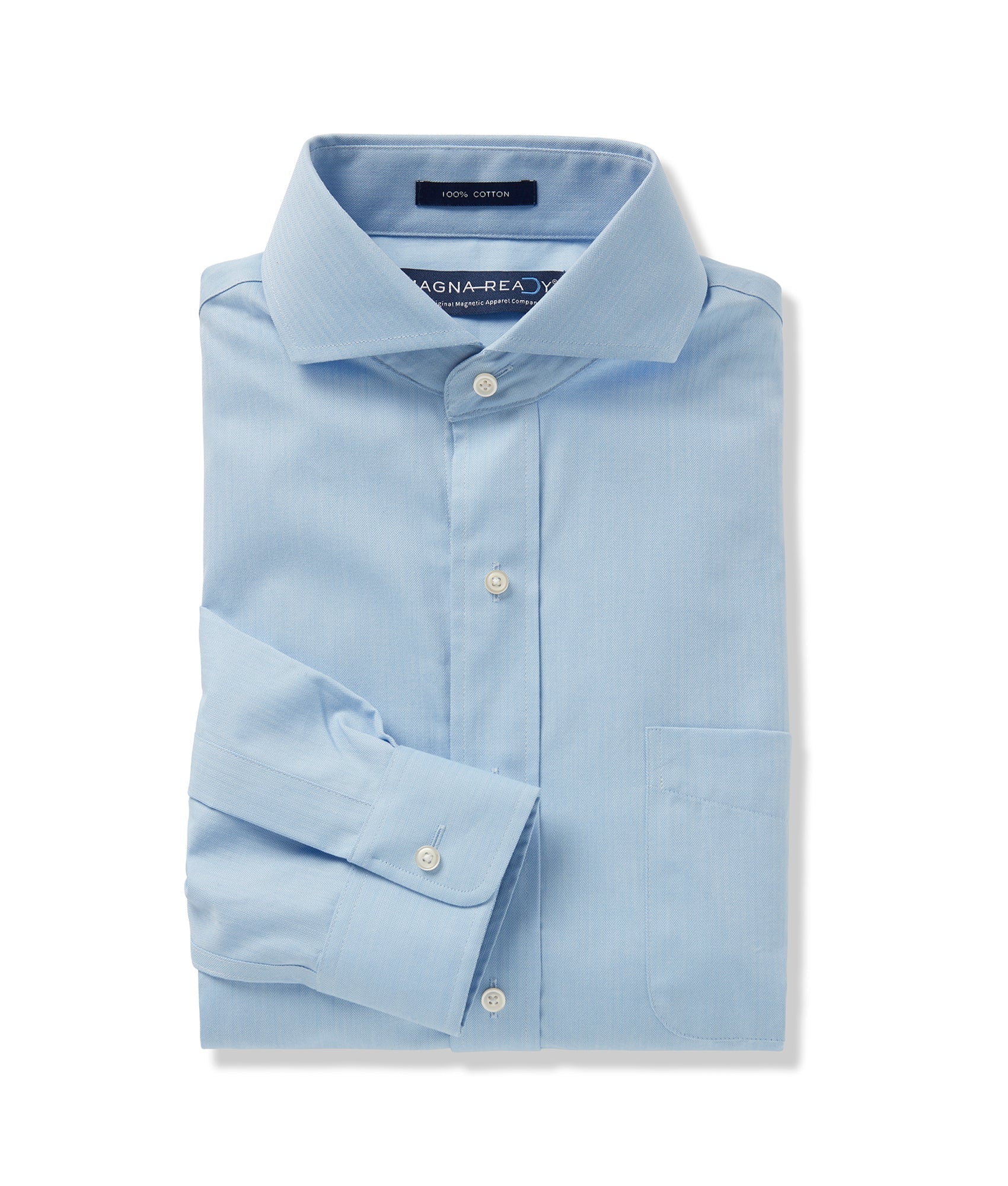 Long Sleeve Solid Micro-Herringbone Texture ‘Bryant’ Dress Shirt with Magnetic Closures | MagnaReady - view 3