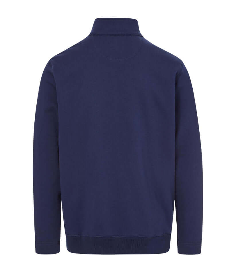 Back view of Navy Knit Fleece Dillon Jacket showcasing magnetic closures and stylish design.
