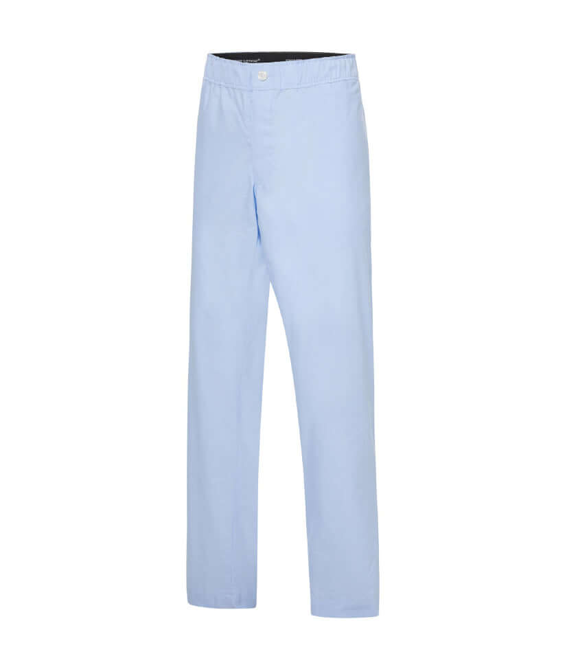 Light blue pajama pants with magnetic closures for easy wear and comfort, perfect for recovery and limited mobility.