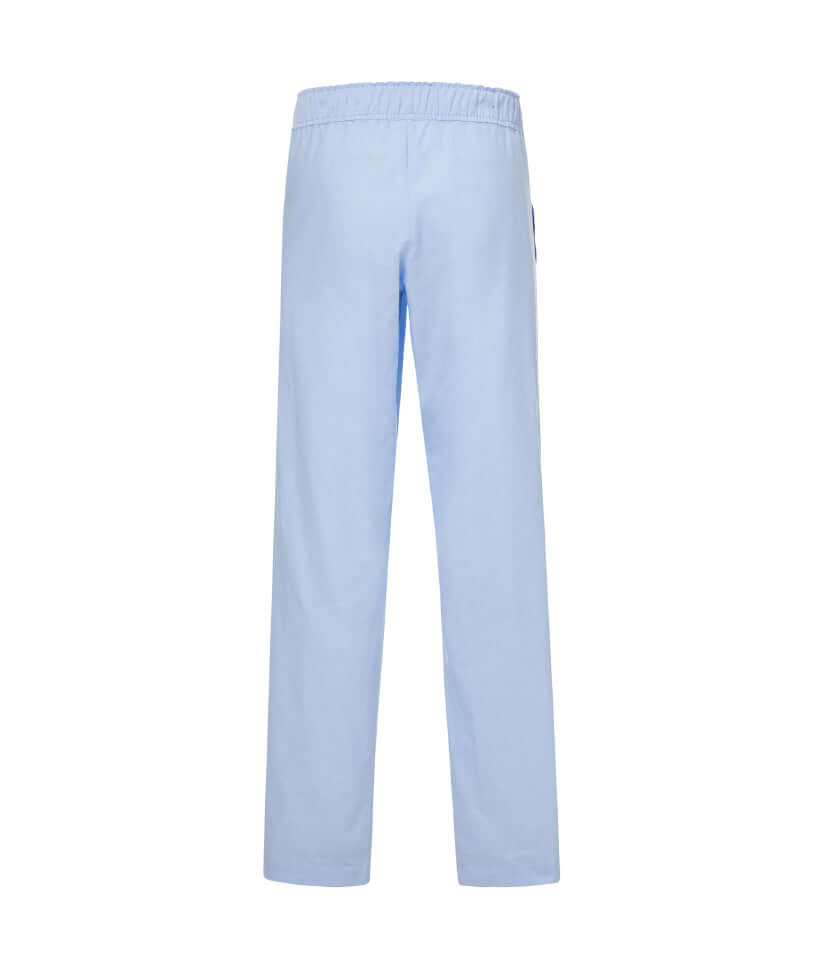 Back view of light blue Oxford pajama pant with magnetic closures, designed for comfort and ease.