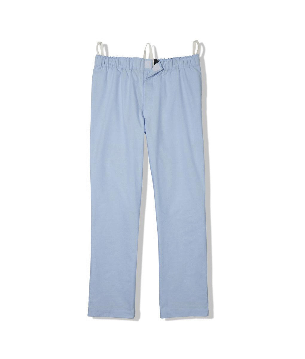 Light blue pajama pants with magnetic closures, designed for comfort and easy wear, ideal for limited mobility.