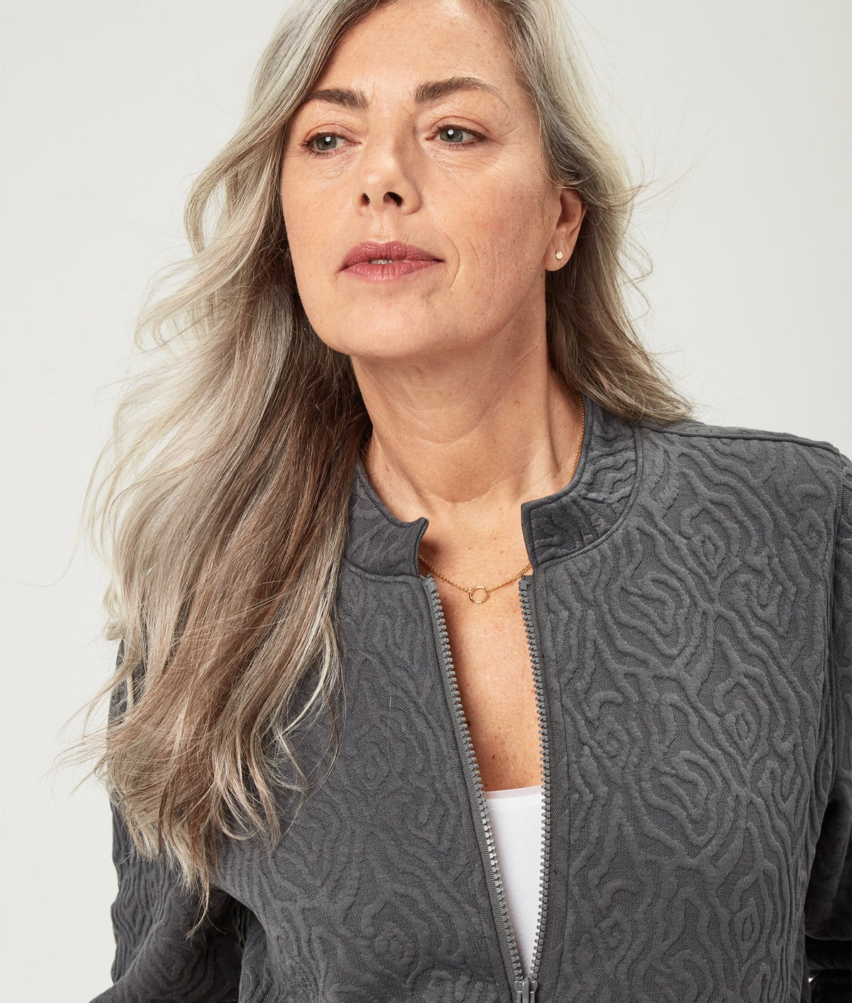 The Lainie Full Zip Knit Jacket in Iron Gate