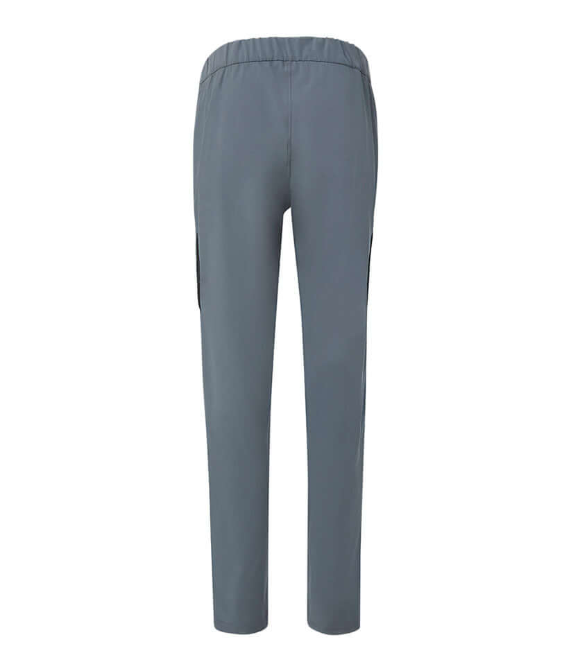Back view of Women's Adaptive Gathered Waist Seated Fit Pants in gray, featuring elastic waistband and tailored design.